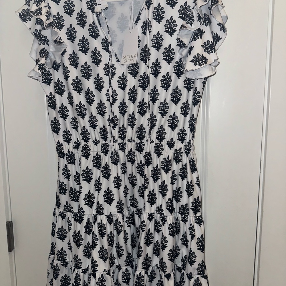Smith & Quinn Black and White Flutter Sleeve Mini Dress